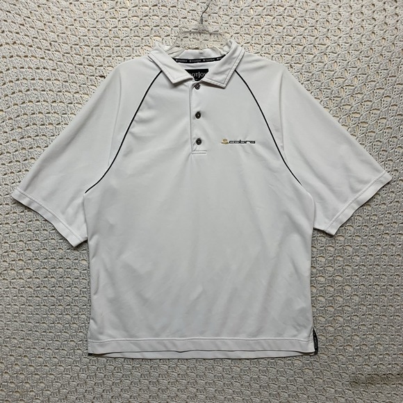 FootJoy FJ Performance Golf Polo Shirt Mens Sz M White Solid  Collar Scobra - Picture 1 of 9